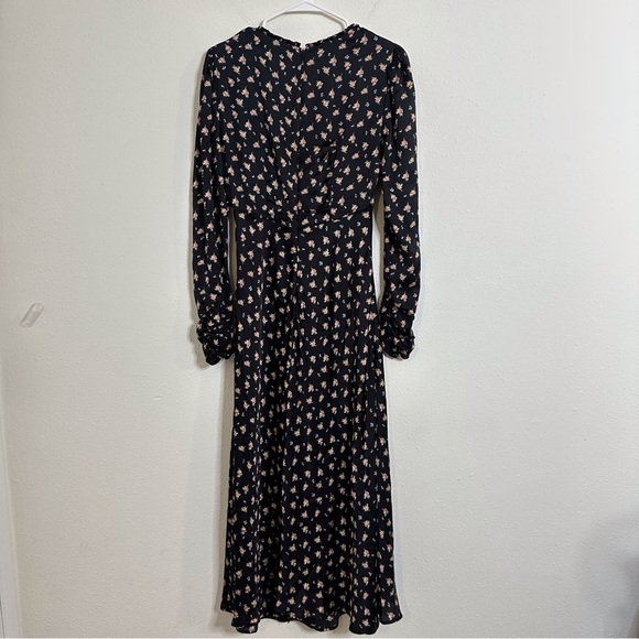 Maje ruffle trimmed ruched floral print satin midi dress - Picture 7 of 7